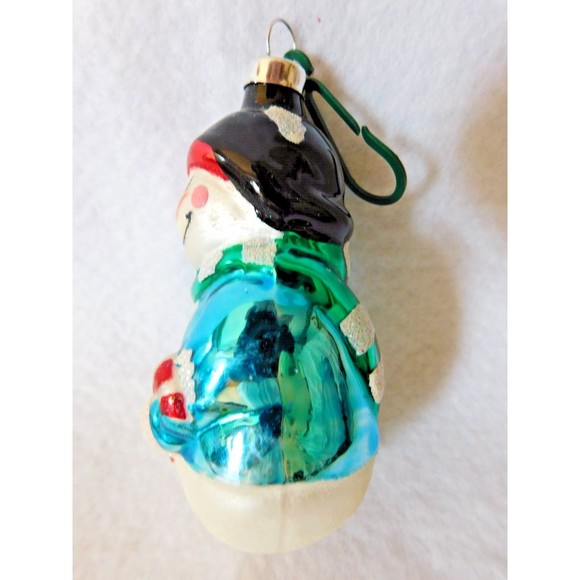 Glass Christmas Ornament Snowman Smile Holding Candy Cane 4" High - Picture 2 of 5